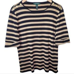 Lauren Ralph Lauren Black Gold Striped Short Sleeve Top Size XL